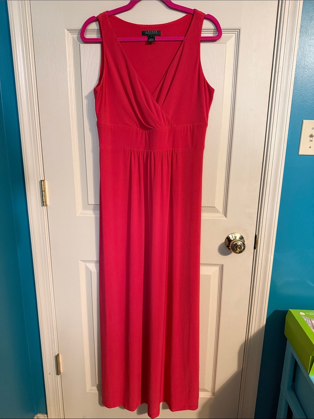 Lauren Ralph Lauren Bright Pink Sleeveless Wrap-Front Maxi Dress